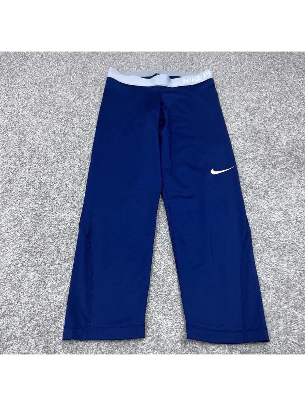 Nike Pro Dri-Fit Leggings Women’s Blue Pull On Size Small Cropped